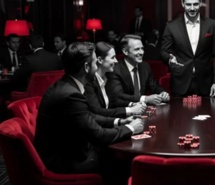 Elegáns offline társasági pókerasztal céges vendégekkel a Magyoris lounge-ban